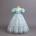 New wholesale children's dress, puff sleeve chiffon floral princess dress, girls' birthday dress, kids dress