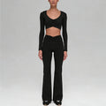 New arrival cationic high elastic yoga suit shirred drapedloose loose wide leg pants sports long sleevestops women