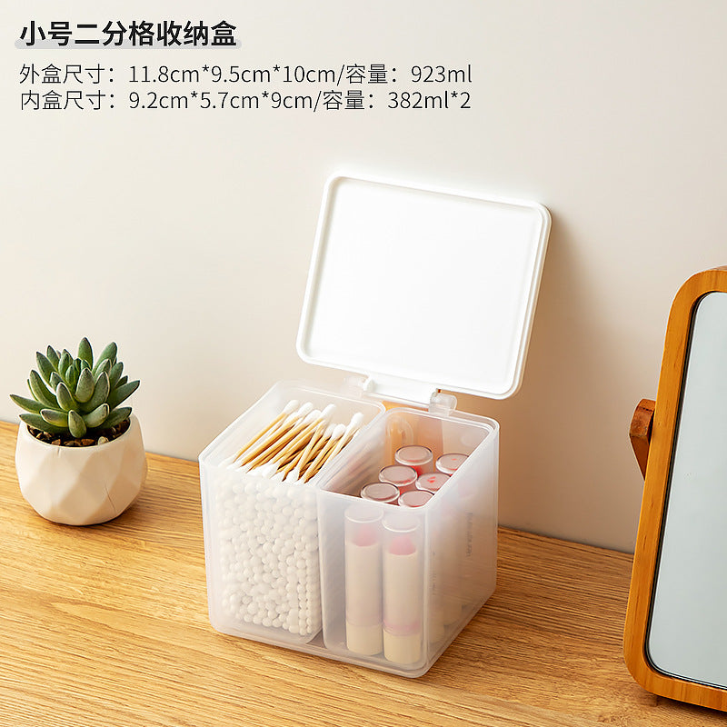 Bathroom mirror cabinet cotton swab cotton pad puff storage box transparent plastic grid desktop flip cover cosmetic storage box