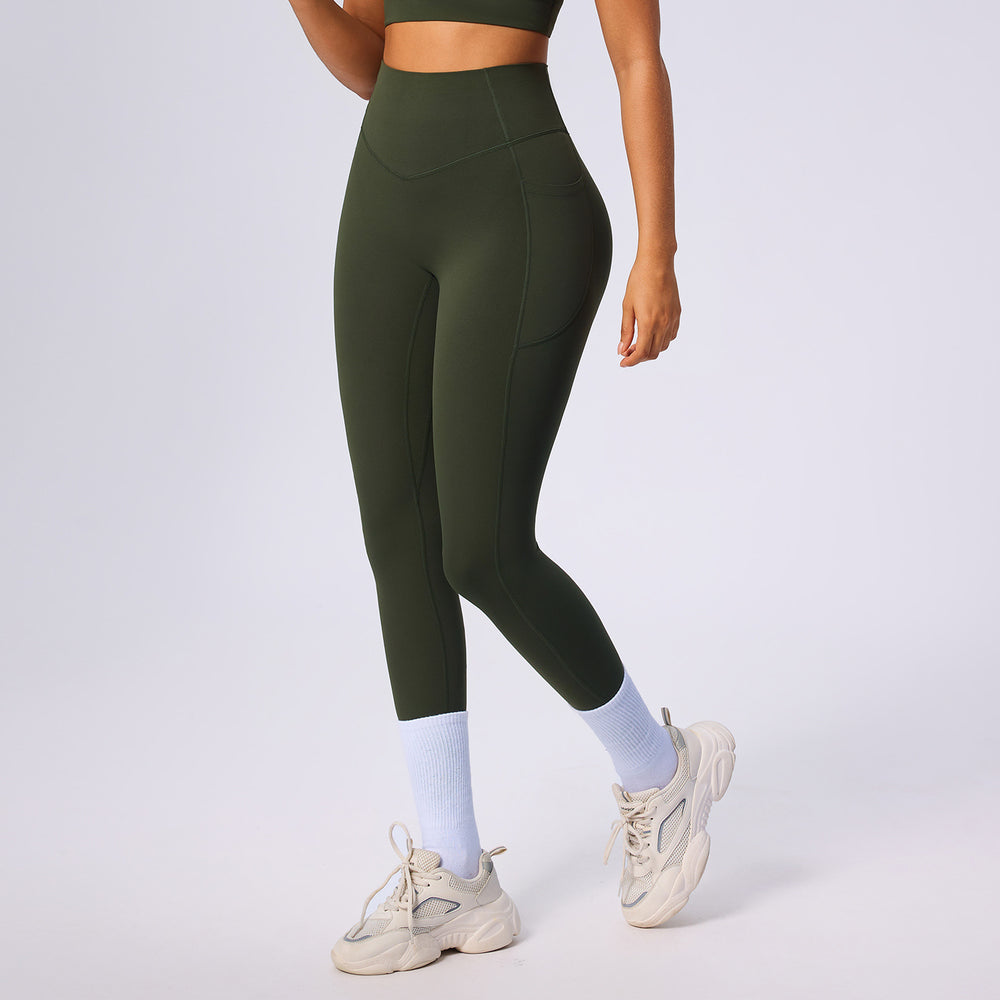 High-waisted shaping yoga leggings - designer style, slimming, butt-lifting, pocketed workout pants for women