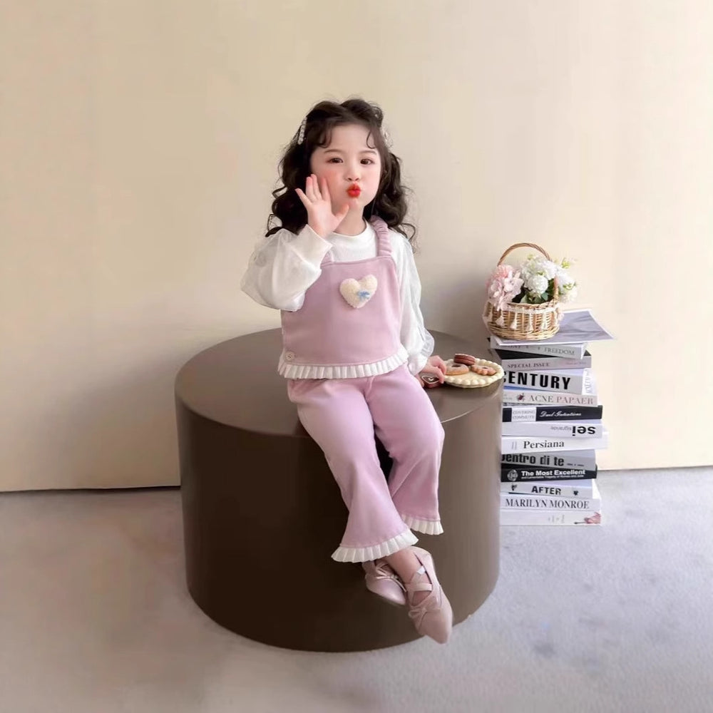 Girls' fall outfit set : new stylish and trendy children's clothing - heart print top and pants two-piece set
