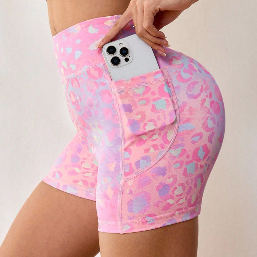 Spring new dopamine print high-waisted yoga shorts - women's tummy control, butt-lifting workout shorts for running