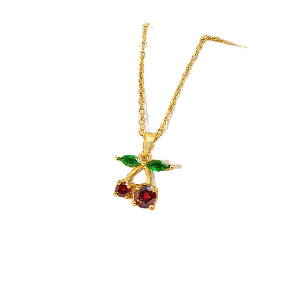 [titanium steel] japanese and korean cross-border popular cherry necklace for women, versatile, fashionable and high-end inlaid clavicle chain accessories