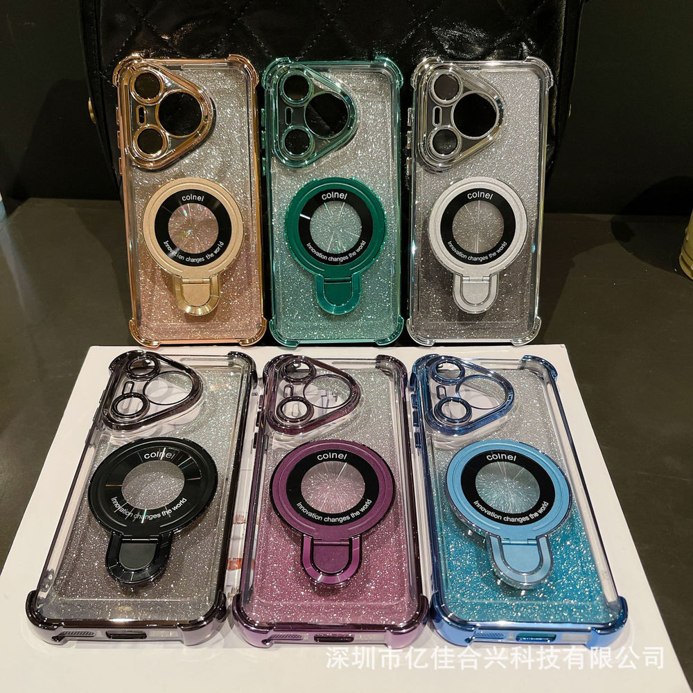 Huawei pura80 electroplated four corners suitable for honor magic8 gradient magnetic shield holder mobile phone case mate70