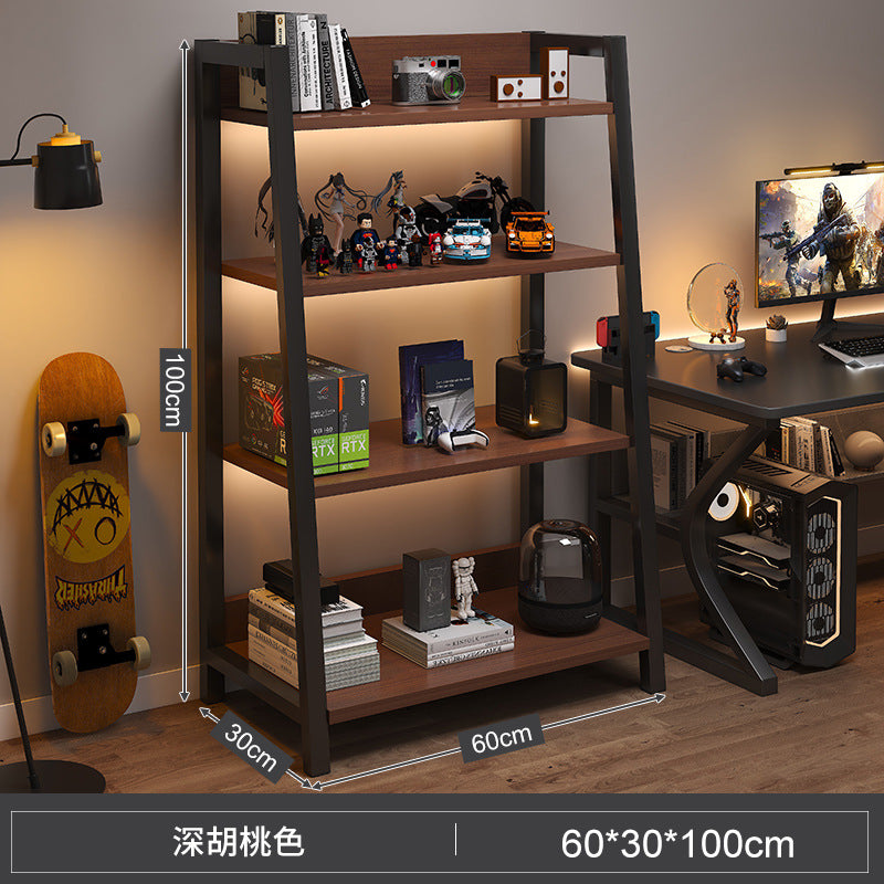 Shelf Floor-to-ceiling storage shelf Multi-layer bookshelf E-sports room Computer table Locker Wrought iron trapezoidal display shelf