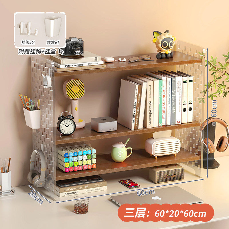 Acrylic desktop organizer, office desk pegboard, computer desk bookshelf, multi-tier storage rack with dividers