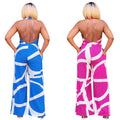 C6985 cross-border   independent station fashionfashion women's exquisite printing sleeveless v neck jumpsuit