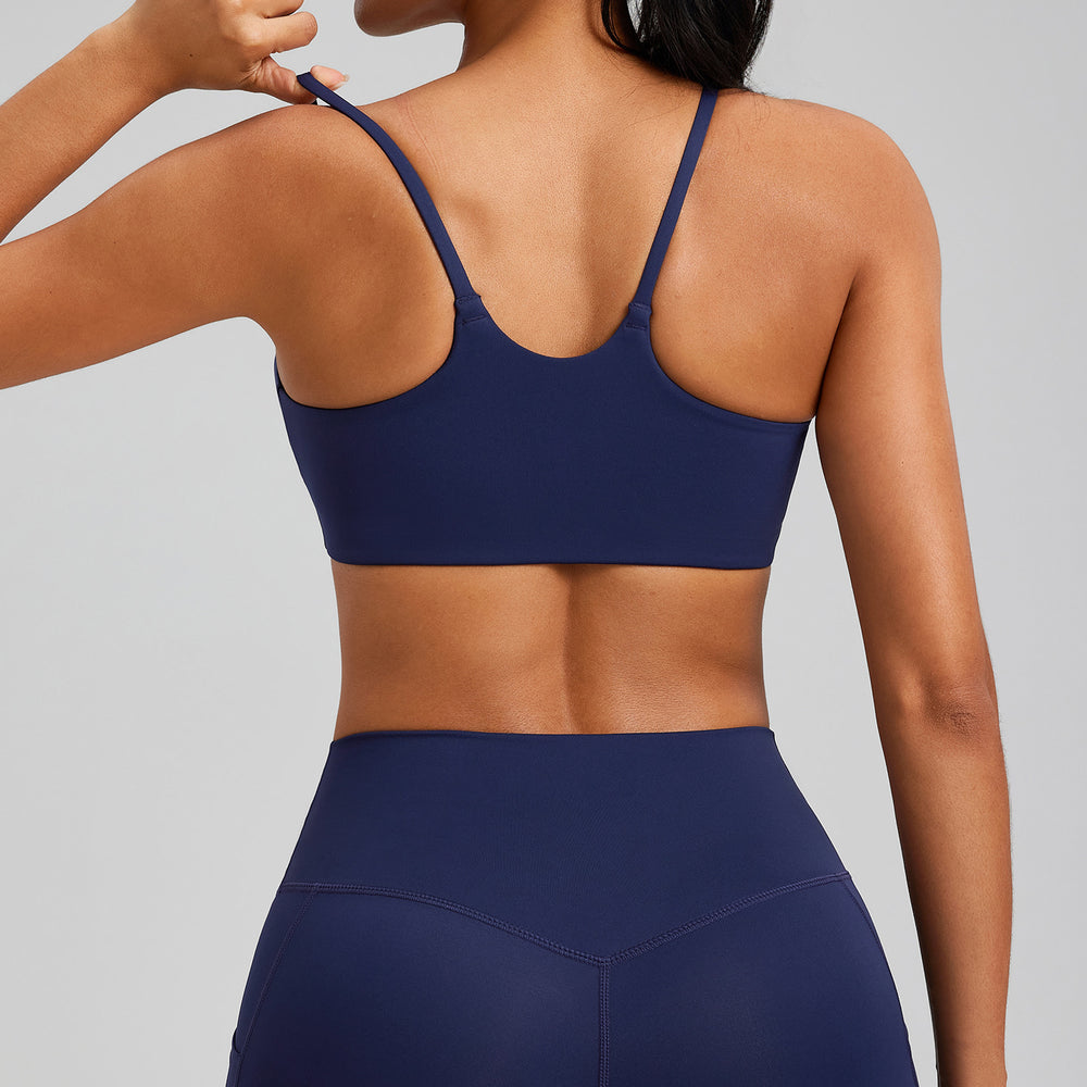 European and american new style thin strap sports bra for women - shockproof, push-up, running, yoga bra with padded cups, fitness tank top