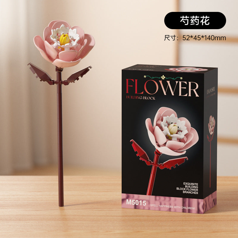 artificial bouquet single preserved flower desktop decoration toy rose flower assemble building block insert toy