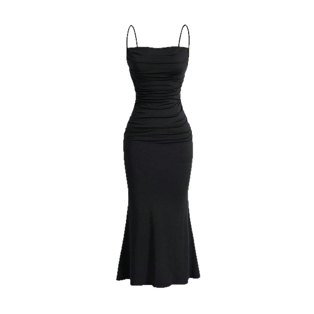Thin shoulder strap dressspringnew arrivalhigh waisttie back suspender hip-covering mermaid long skirt female socialite dress
