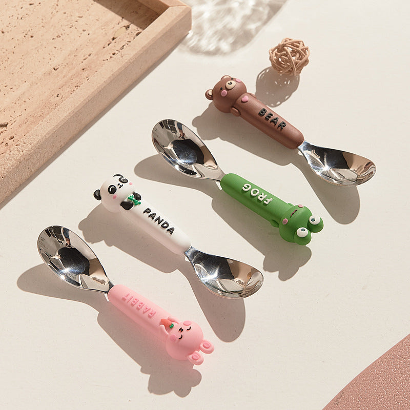 Cute style oven mitts soft handle yuanbao spoon kids student eating tableware 316 stainless steel spoon spoon wholesale