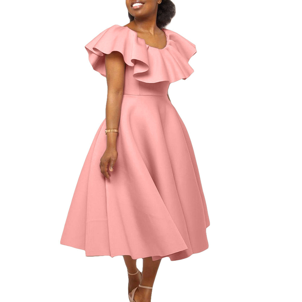 D367 european and american style independent fashion website summer chic ruffle hem maxi dress banquet evening gown cross-border dress