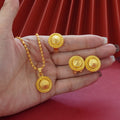 Wholesale cross-border middle eastern polished ball design gold-plated necklace, pendant, earrings, and ring three-piece jewelry set