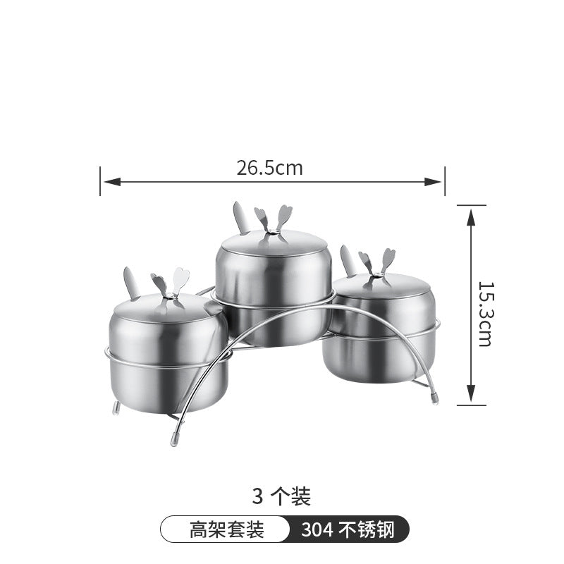 304 stainless steel spice jar set - rotating kitchen condiment organizer for home use - includes sugar, pepper, and seasoning containers