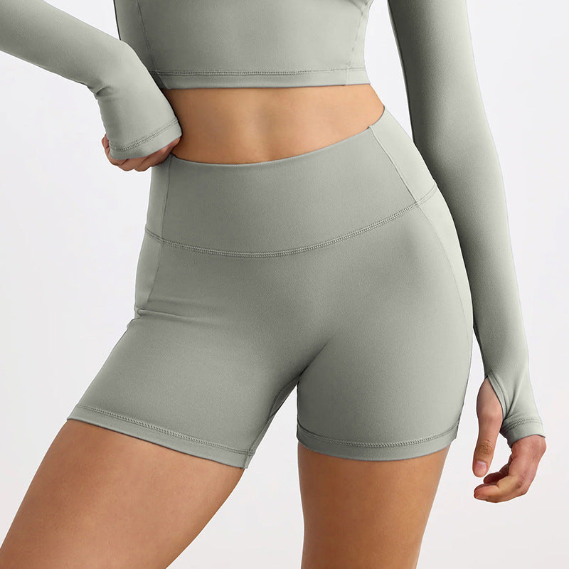 quick-drying nude yoga shorts, butt-lifting fitness three-quarter pants, tight high waist running sports shorts for women outwear
