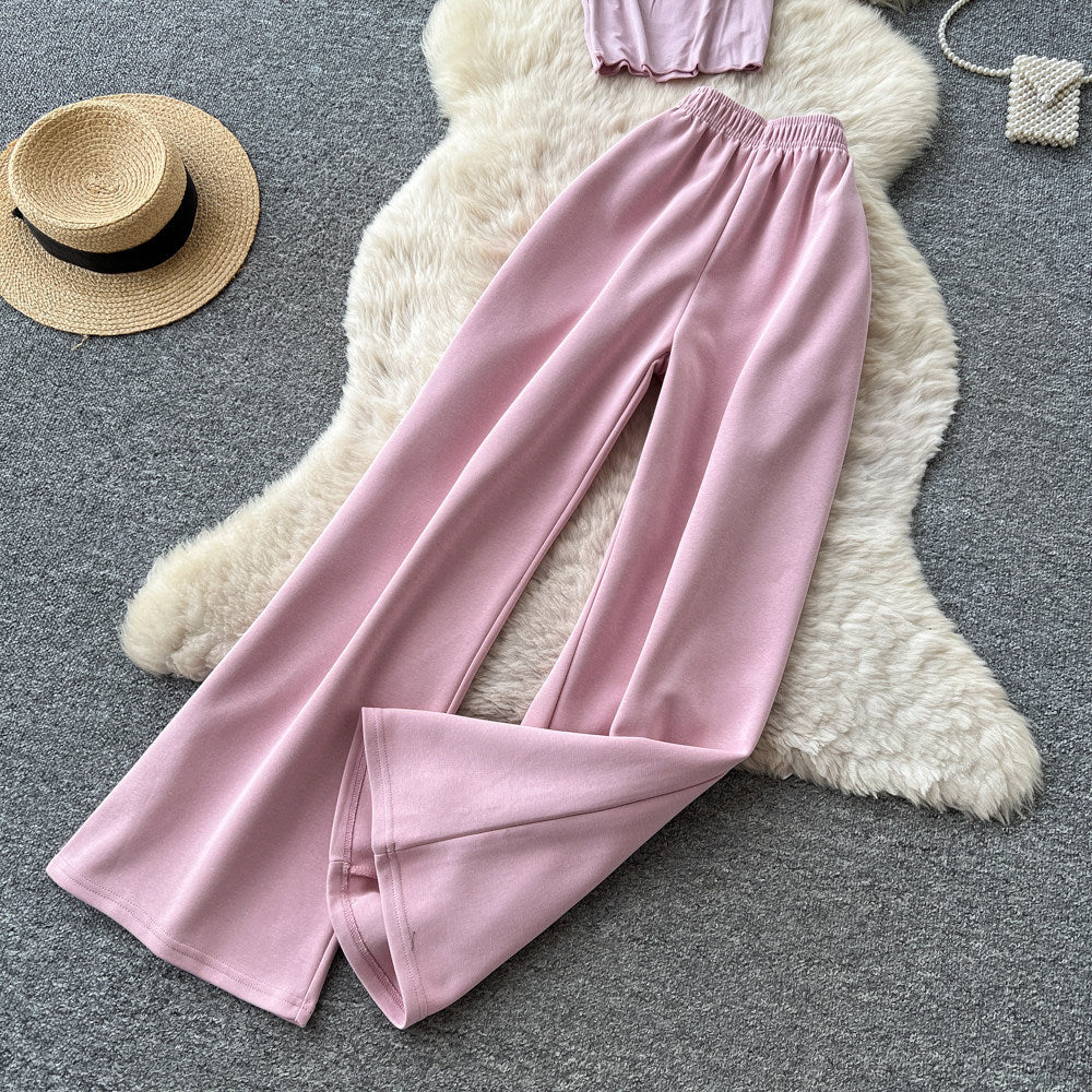 Light mature style v neck sleeveless t-shirt lazy high waistloose pants women's summercasualcasualelegantwork clothingtwo-piece set