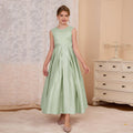 Custom-made girls' formal dresses for export: v-neck, bow accent, long princess dress for mid-to-large children, european and american style satin skirt