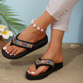 Plus size wedge heel platform fashion sandals & slippers - women's 2025 summer new bohemian ethnic style thong sandals