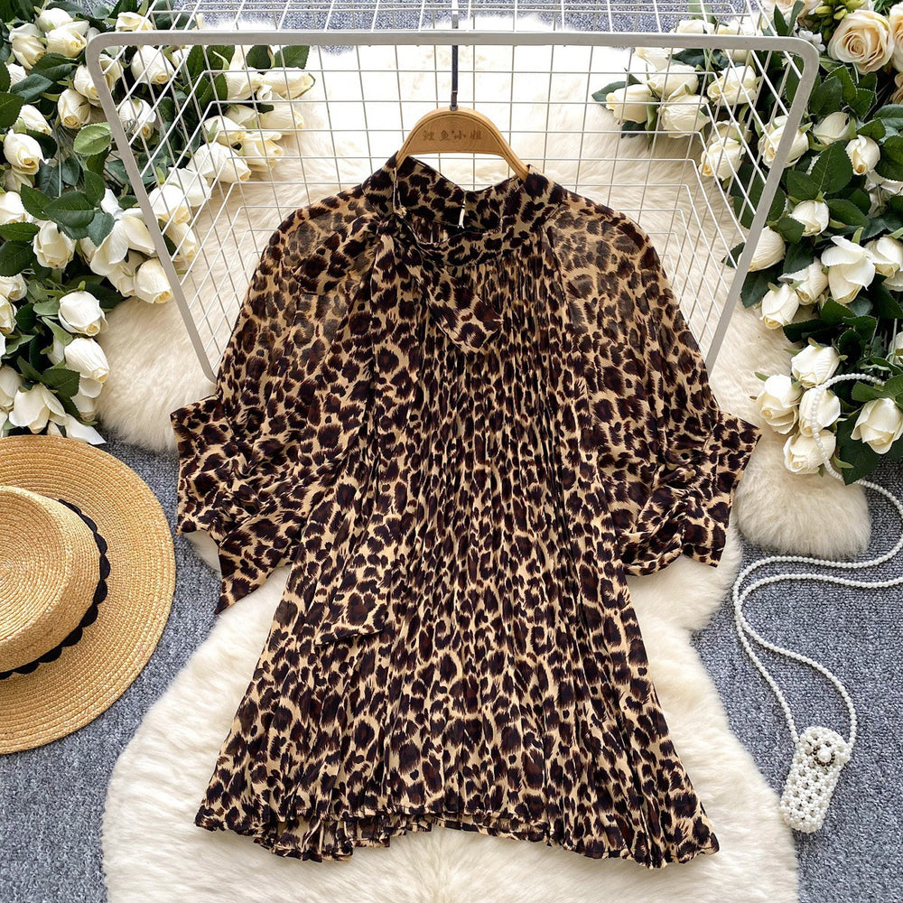 K-styleretro celebrity polka dotshirt women's summer tie loose slimming look design lightly mature queen eleganttops trendy
