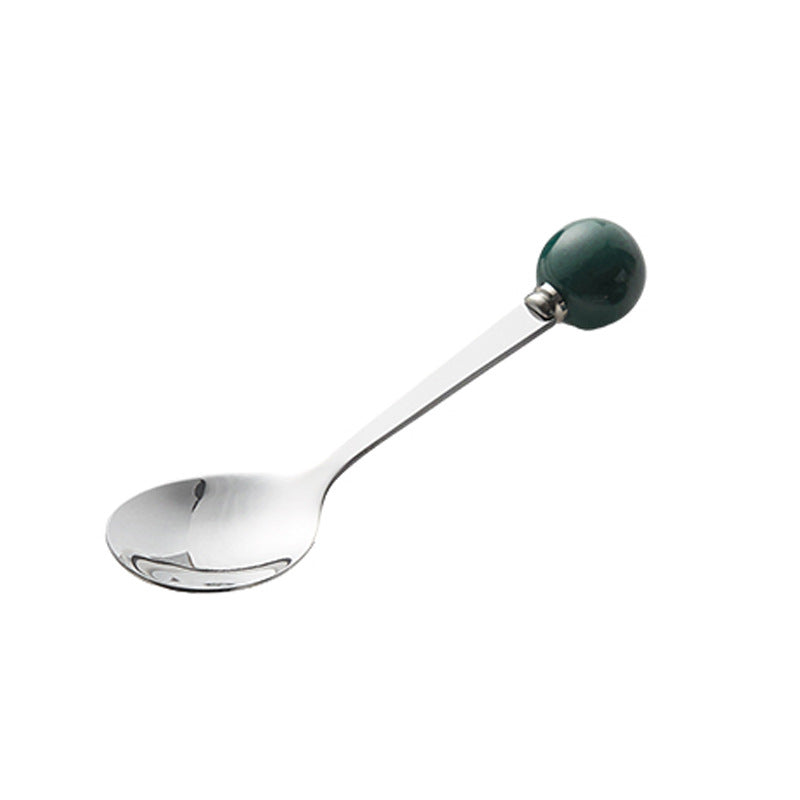 Accessible luxury ceramic ball fruit fork for home stainless steel spoon multi-purpose dessert spoon good-looking glazed pastry fork