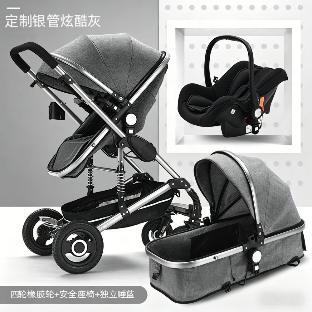 Baby stroller, 2-way high view, convertible (sitting/reclining), lightweight, foldable, shock-absorbing, newborn infant toddler pushchair