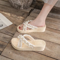 Wedge heel chanel-inspired pearl slippers - women's summer outdoor wear, 2024 new thick-soled platform sandals with heel