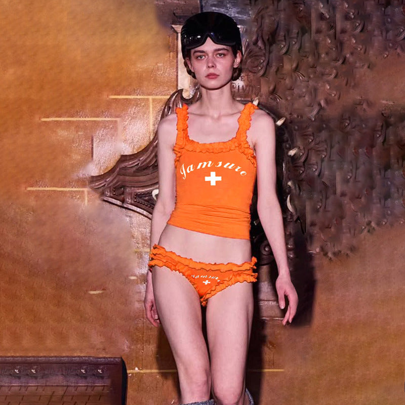 Sexy lace cute sexy wind suspender briefs set Spice girls vacation swimsuit split bikini two-piece set