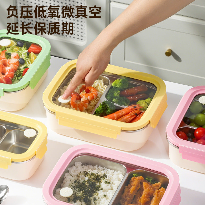304 stainless steel lunch box - microwave safe, student meal container with compartments, bento box, food-grade fresh-keeping box