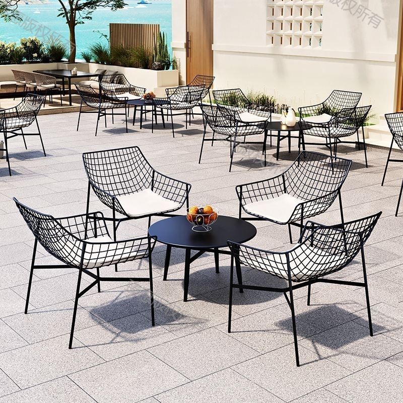 Outdoor table and chair set - rustic iron patio furniture for balconies, commercial use, open-air tea and beverage shops, and casual seating