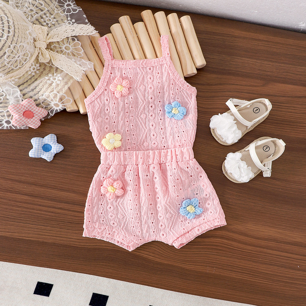 Children's clothing  fashion children's clothing cross-border stereo flower purple suspender top + shorts