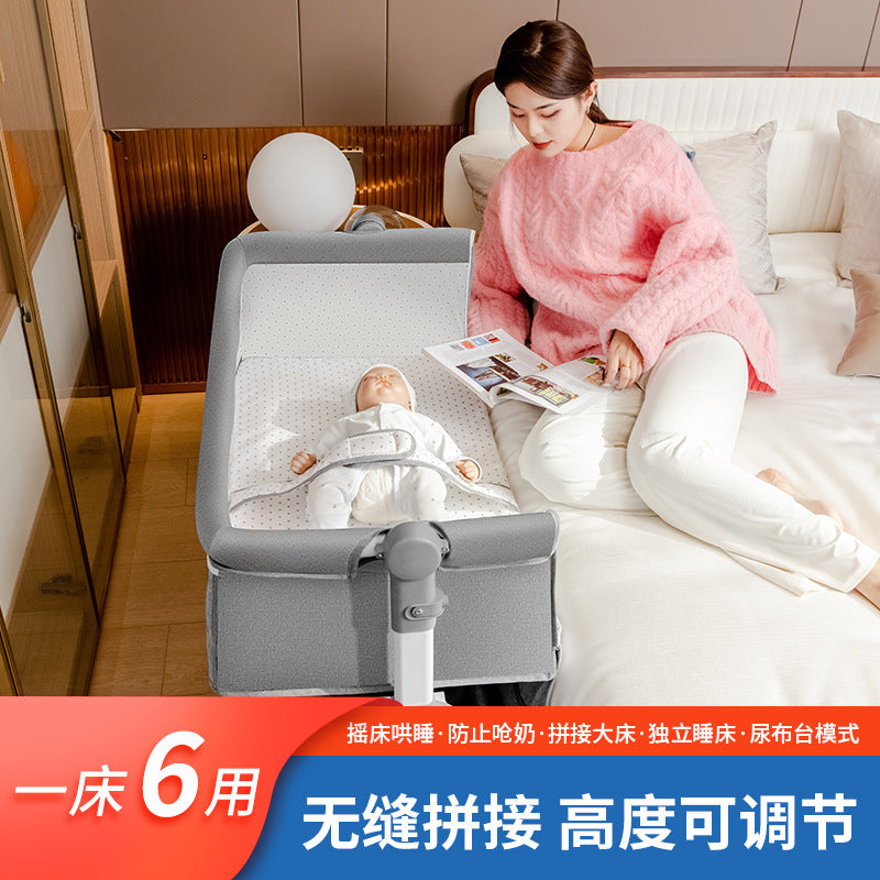 Baby crib newborn bed splicing large bed baby rocking bed bb children's bed cradle bed multifunctional movable foldable