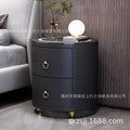 Round bedside table accessible luxury style casual modern small round italian leather solid wood bedroom bedside table wireless charging