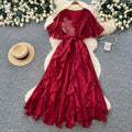 French chic v-neck flutter sleeve dress - new  collection: slimming, figure-flattering, ruffle hem maxi dress for an elegant and refined look