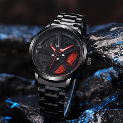 2025 new cross-border watch: sports car wheel hub rotating watch for men - trendy quartz watch with rotating bezel