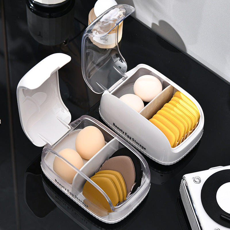 Cosmetic sponge storage box with lid, dustproof dressing table lipstick air cushion storage shelf, portable powder puff storage box