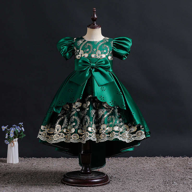 Amazon children's clothing kids' formal dress embroidered sequin princess dress girls' stylish birthday party puff sleeve dress