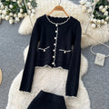 Xiaoxiangfengknittingtwo-piece setfemaleautumpetitesclassyelegantcardigan hip covering skirtwestern stylesuit