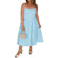 Amazon plus size midi dress women's  summer new polka dot square neck beach sundress