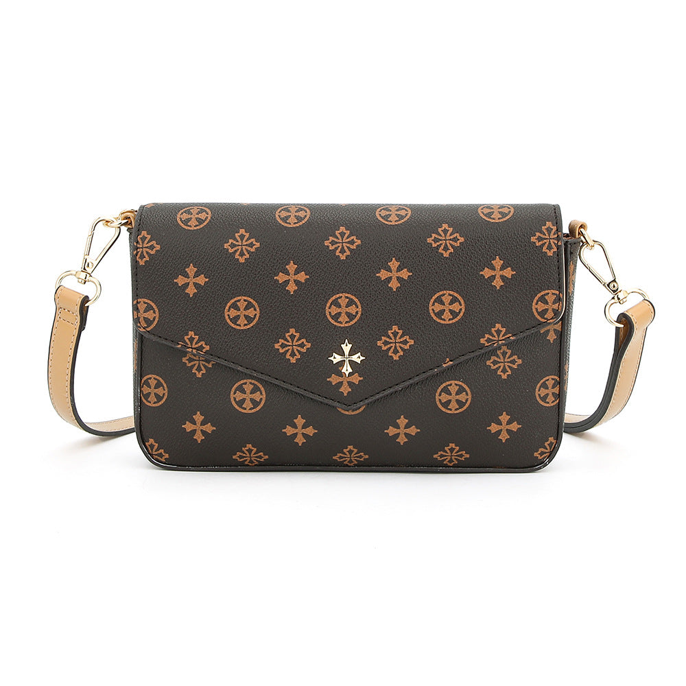 baellerry2023 new women's messenger bag European and American retro printing suction buckle shoulder bag versatile small square bag