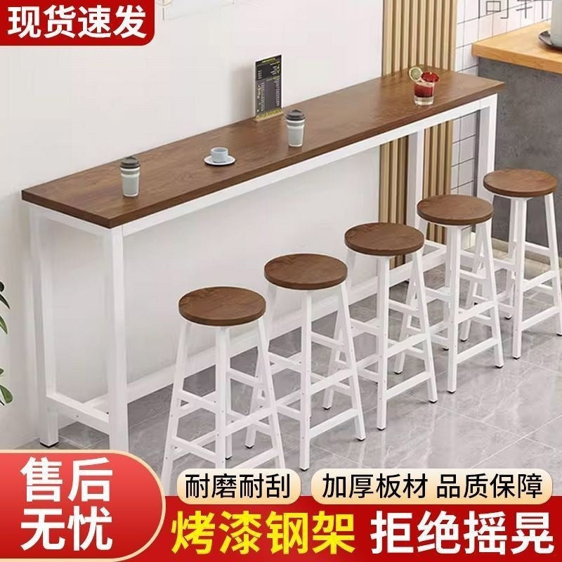 Bar table and chair combination commercial dining table bar milk tea coffee shop long table high table for home narrow table against the wall