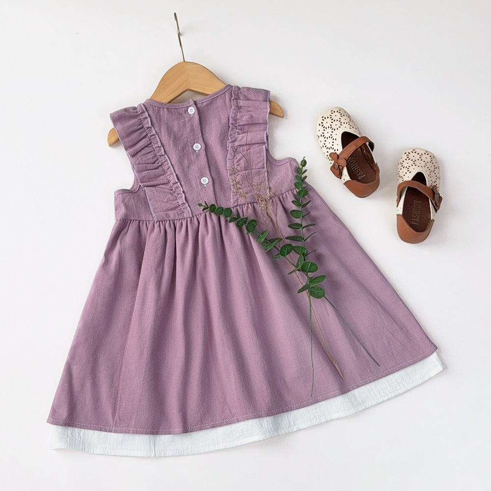 Girls' dress - new summer  collection: korean style ruffle trim purple elegant princess dress with flutter sleeves for toddlers and young children