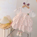 summer cute kids' clothing baby toddler cartoon strawberry print faux two-piece girls' versatile short-sleeve dress
