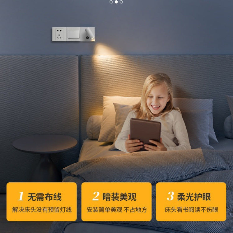 Modern 86-wire box bedroom hotel bedside reading light square bottom box socket switch modified wall spotlight