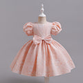 Girls' formal dress - puff sleeve, court style, short princess dress with bow - perfect for little hosts and young children