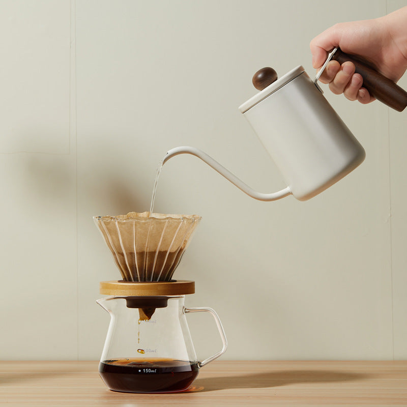 304 stainless steel hand brewing kettle walnut handle thin spout coffee pot outdoor hand brewed coffee utensils hanging ear drip kettle