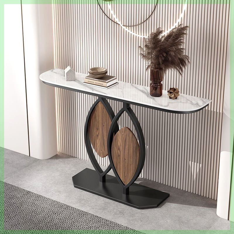 Italian slate creative entrance table, light luxury entrance table, normcore style grids entrance cabinet, wall-mounted semicircular end scene table