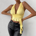 new european and american cross-border milk silk sexy hot girl deep v waist-cinching slimming design halter top