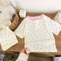 Summer lightweight crinkle cotton baby air conditioning suit set, separates pajamas, boys and girls' three-quarter sleeve loungewear