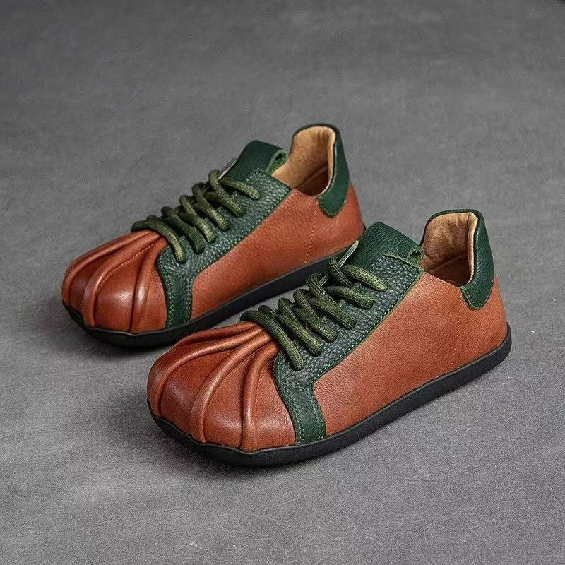 Retro round toe soft leather women's shoes 2026 new arrival soft leather soft bottom tie back shoes women's flatseasiest for match loafers