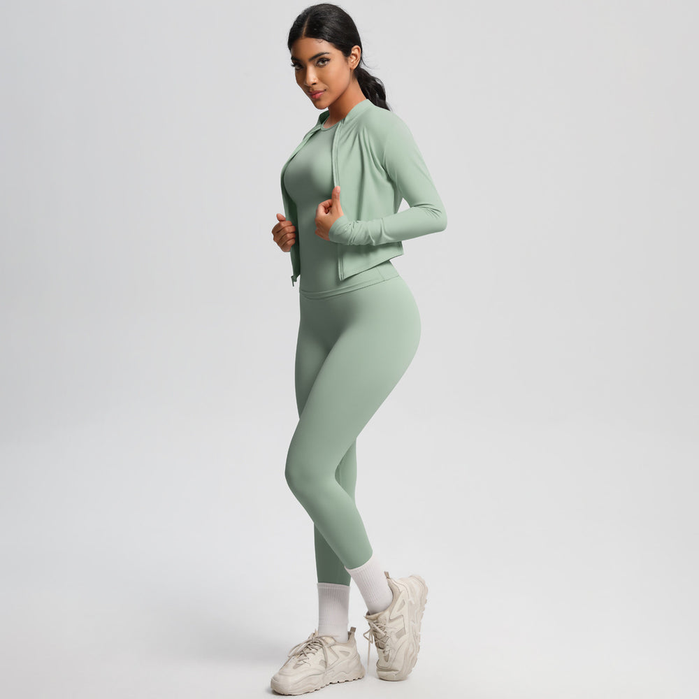 new arrival quick-dry barely-there jacket with short-sleeve yoga top set - slim-fit activewear three-piece outfit for outdoor running